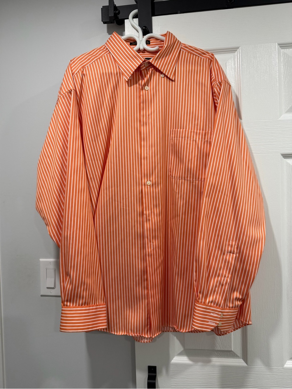 ALFRED SUNG Orange and White Striped Dress Shirt